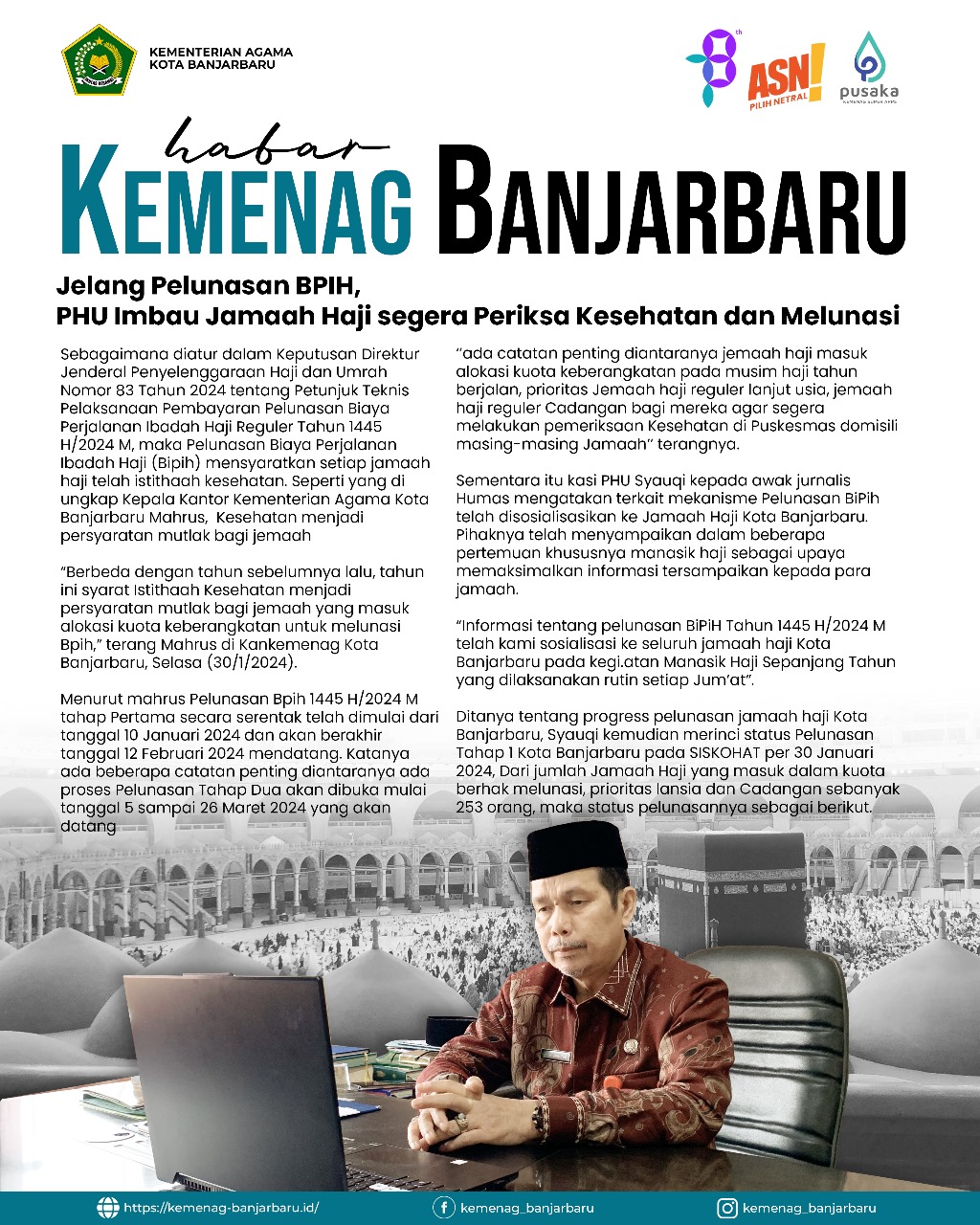 Jelang Pelunasan BPIH PHU Imbau Jamaah Haji segera Periksa K