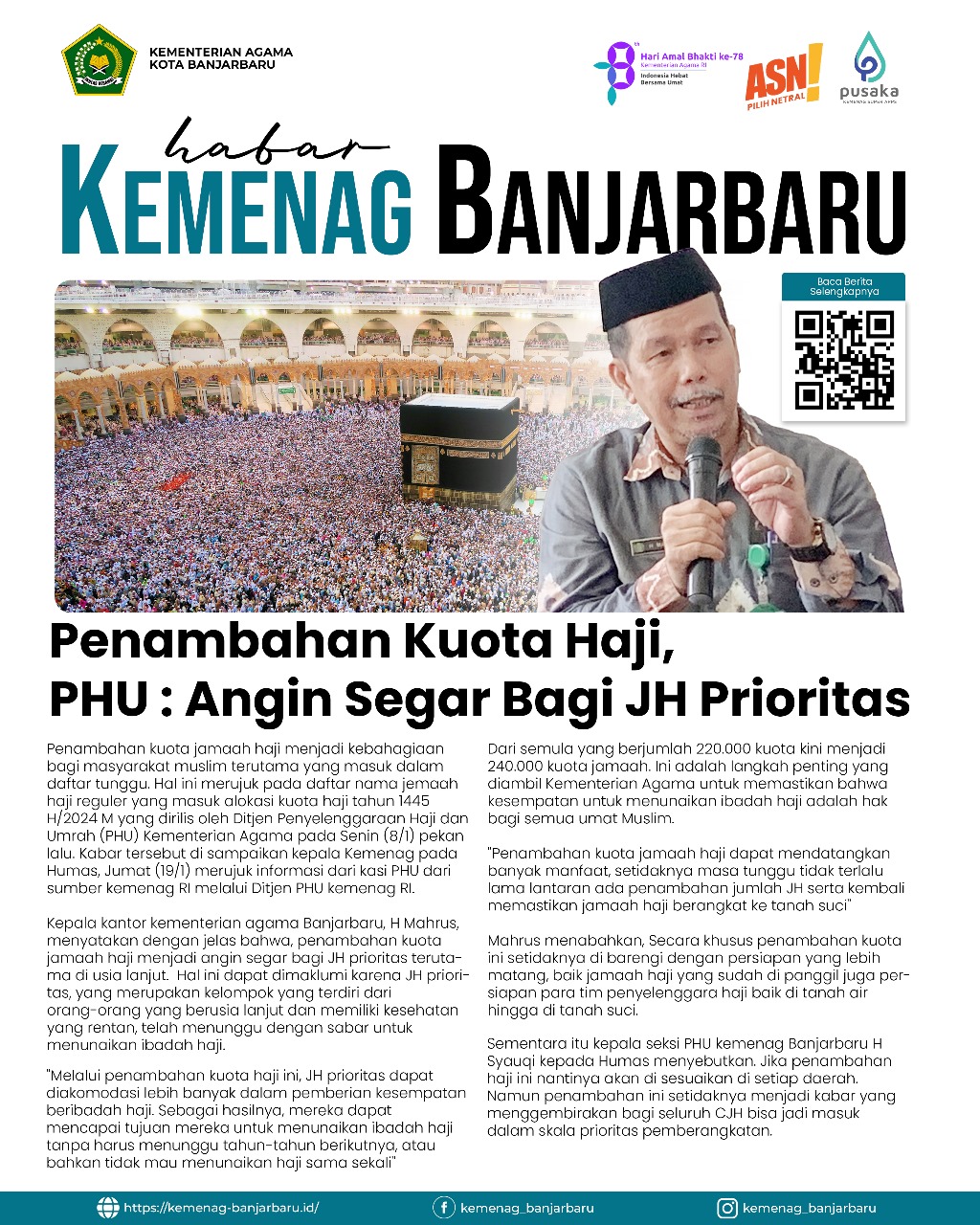 Penambahan Kuota Haji PHU Angin Segar Bagi JH Prioritas
