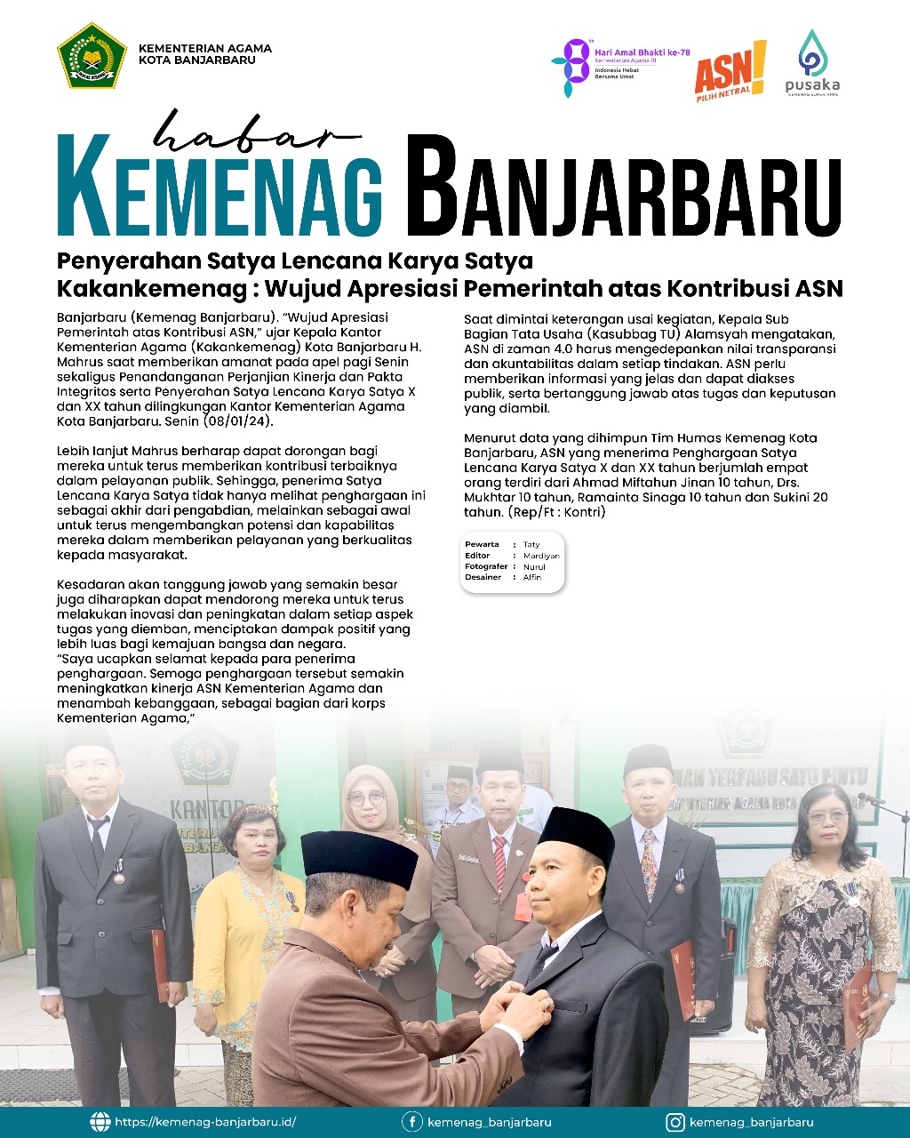 Penyerahan Satya Lencana Karya Satya Kakankemenag : Wujud Ap