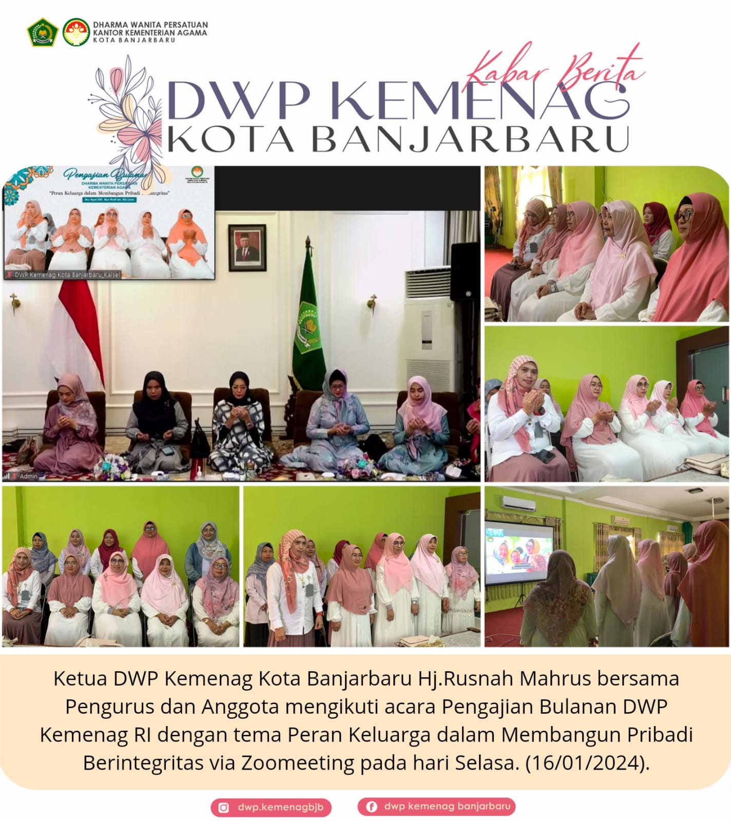 Ketua DWP Kemenag Kota Banjarbaru bersama pengurus dan anggo